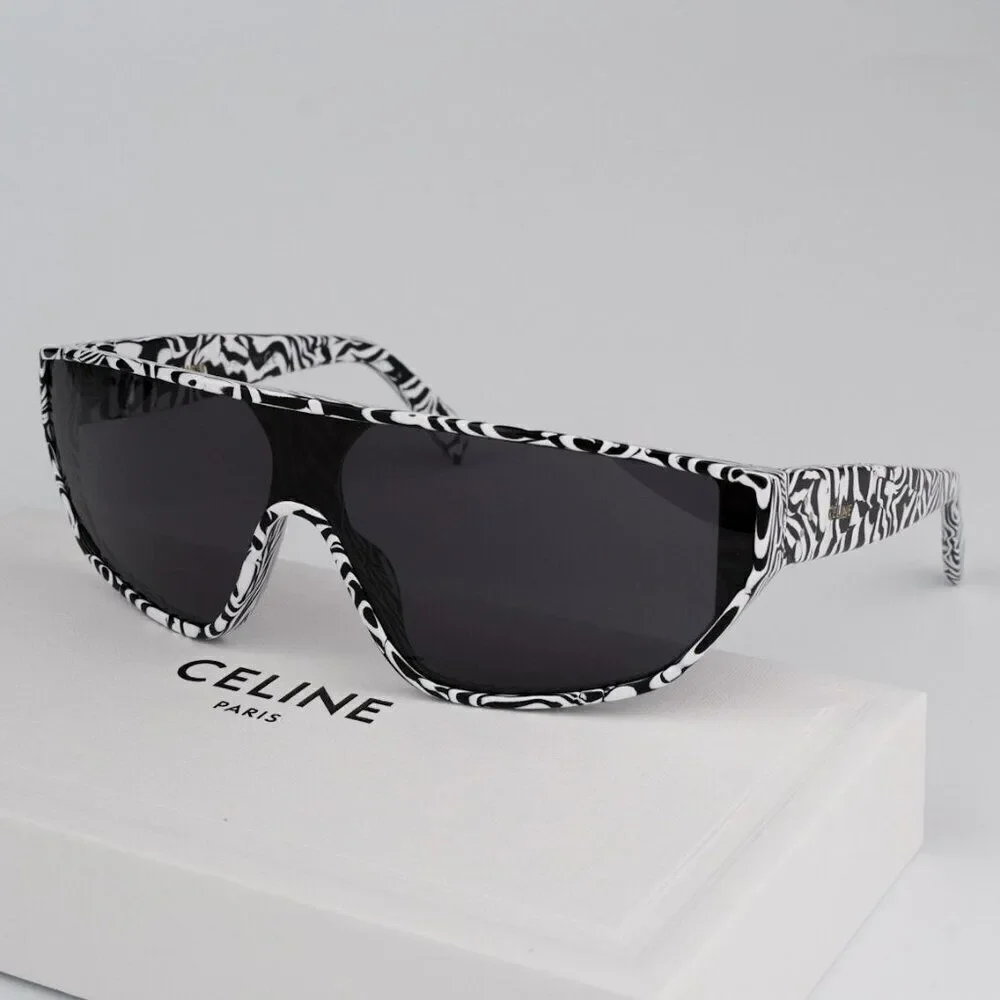 SALE! NEW Celine CL40195I 04A Shiny Zebra Smoke Shield Mask Unisex Sunglasses